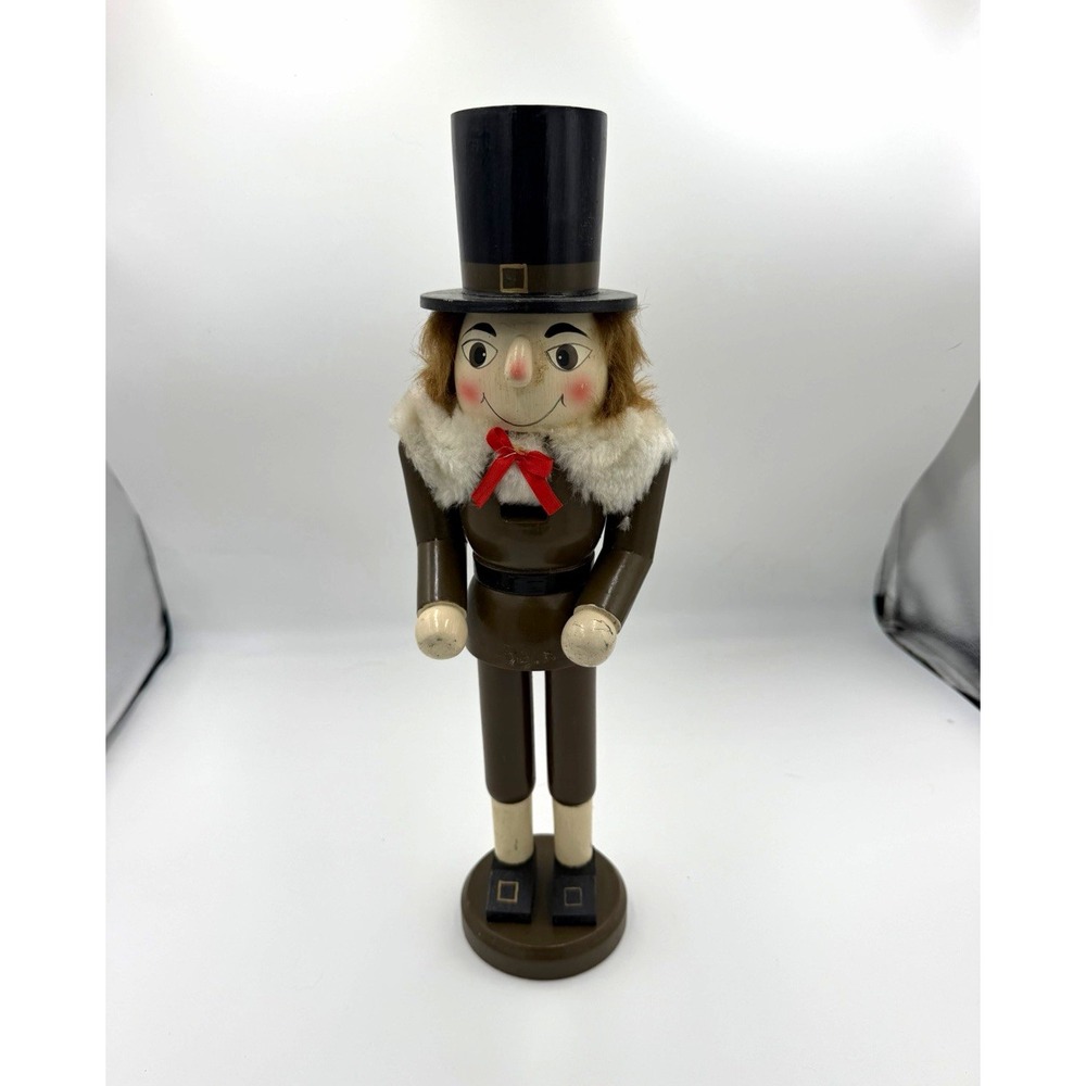 15" Wooden Pilgrim Nutcracker Figure Top Hat Thanksgiving Harvest Decor
